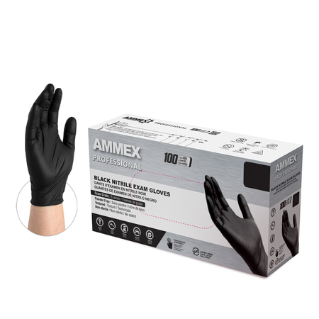 Ammex Nitrile Exam Gloves, L, Black ABNPF46100